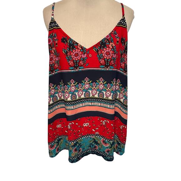 Maurices Patterned V-neck Tank Womens XL Red Mixed Print Floral Boho Shell Top - Picture 2 of 9
